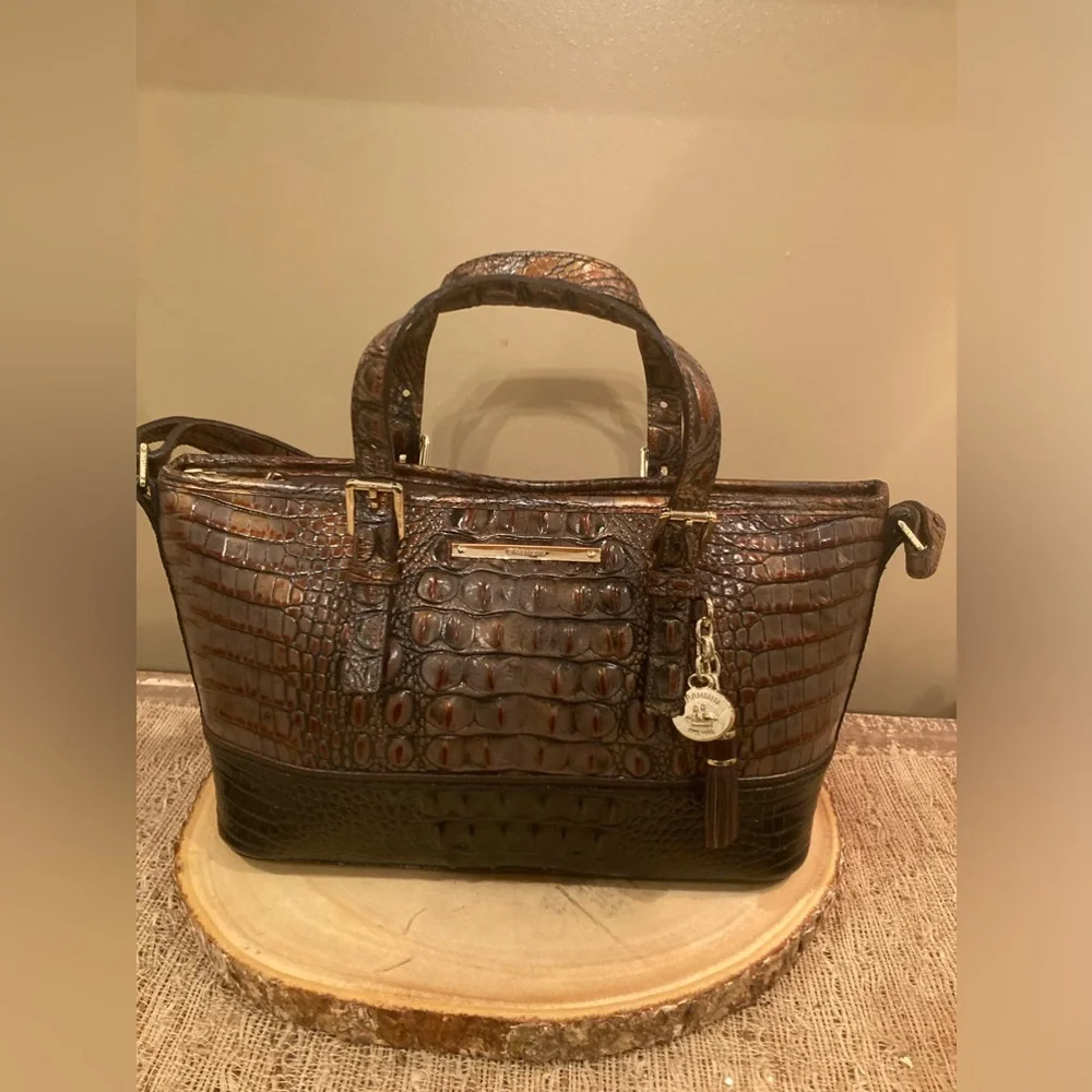 BRAHMIN MINI ASHER 2 Tone Melbourne LEATHER SATCHEL CROSSBODY‎ BAG Tassel Purse